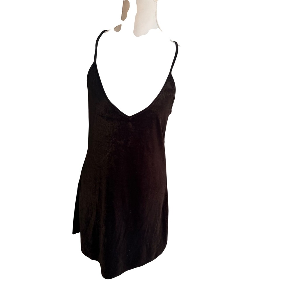 Brandy Melville Womens Black Velvet Mini Slip Dress V-Neck Spaghetti Strap M - Picture 2 of 6